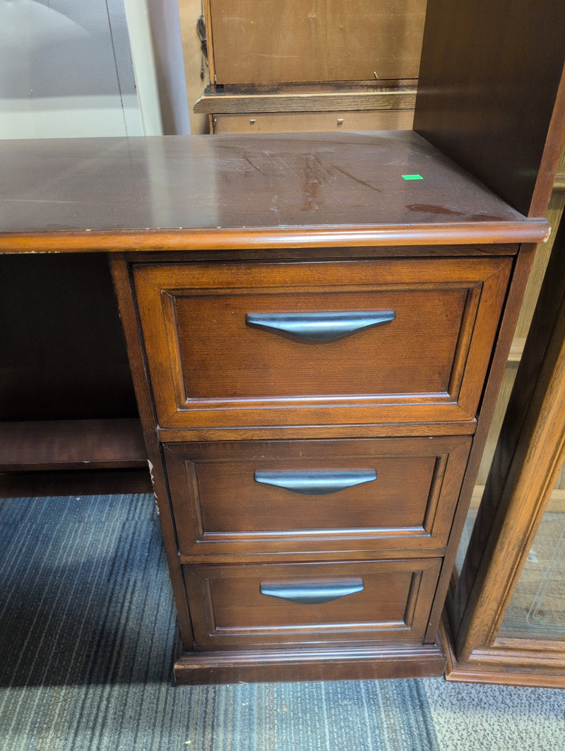 Reddish Brown Desk with Drawers, Shelf, and footrest
