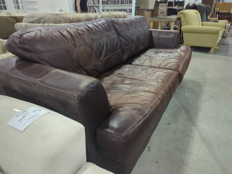 Brown Leather 3-Seater Sofa