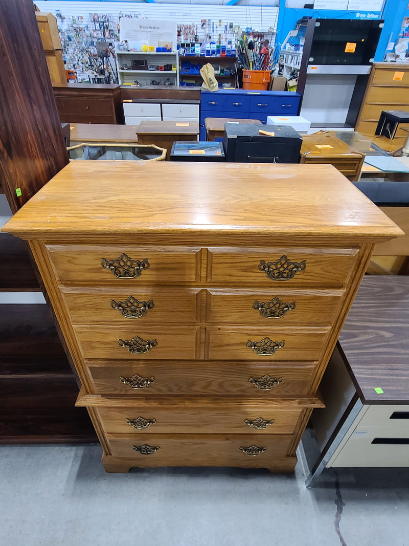 Traditional Golden Oak 5-Drawer Tallboy Chest of Drawers