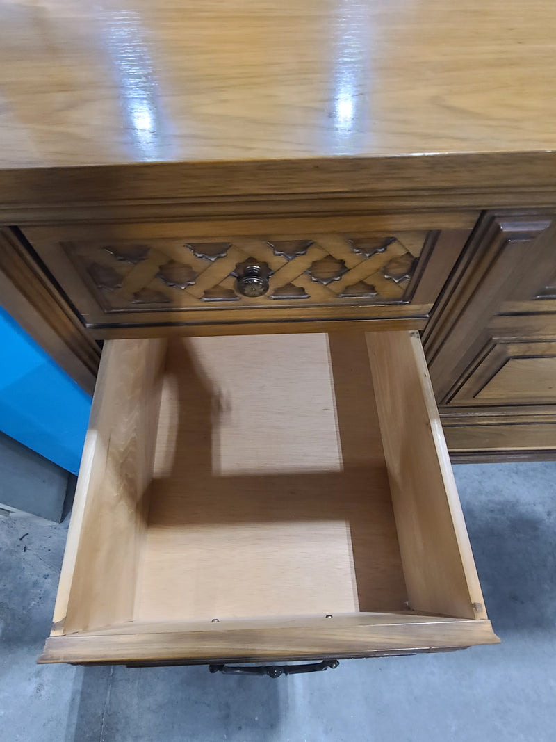 Elegant Vintage-Style Long Dresser with Intricate Trim