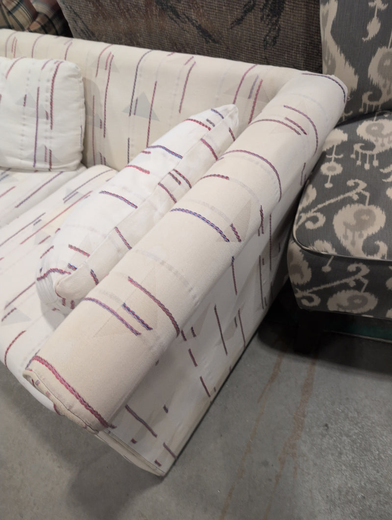 White 2 Seater Sofa with Stripes