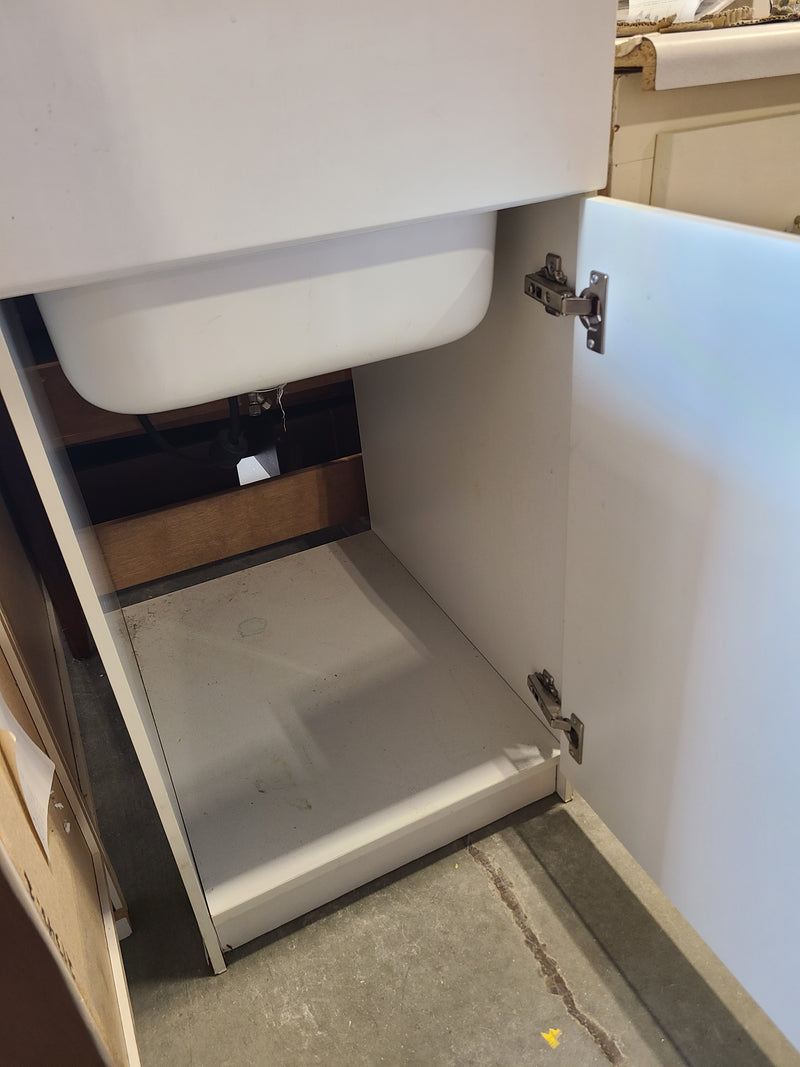 White Utility Sink with Storage Cabinet and Faucet Combo