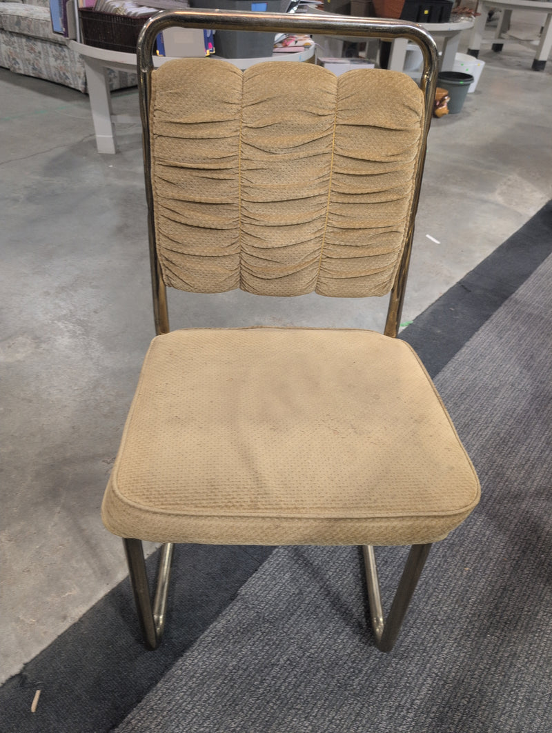 MCM Glass Top Table with Brass Base with Champagne Cushioned Chairs