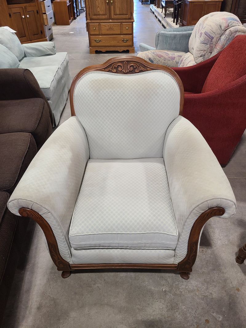 Vintage French Provincial Light Blue Diamond-Patterned Armchair