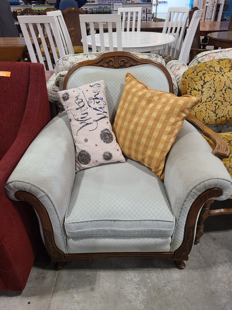 Vintage French Provincial Light Blue Diamond-Patterned Armchair