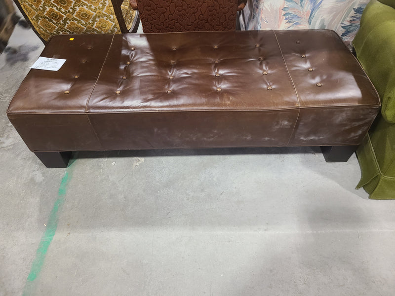Tufted Brown Leather Rectangular Ottoman Bench