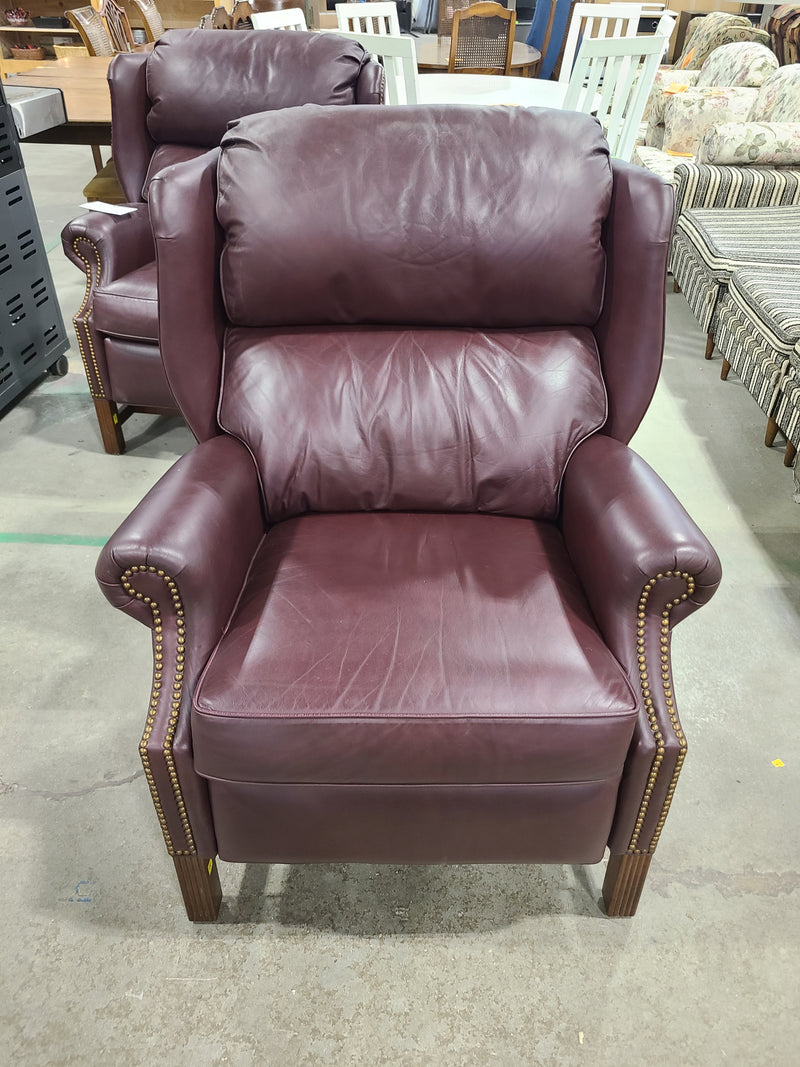 Burgundy Leather Wingback Armchair with Nailhead Trim