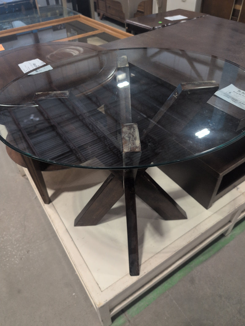 Round Glass and Wood Coffee Table