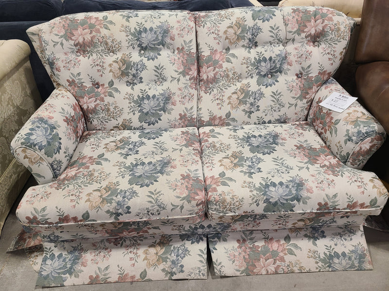Vintage-Style Floral Fabric Loveseat