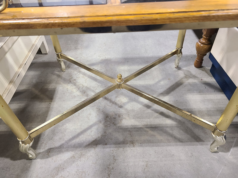 Vintage-Style Glass Top Side Table with Brass Accents