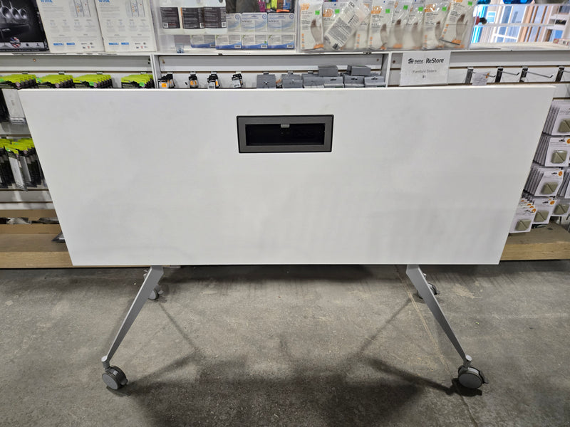 Modern White Flip-Top Training Table with Built-In Power