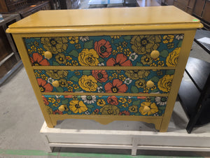 Mustard Yellow Dresser with Floral Fabric Covered Drawers