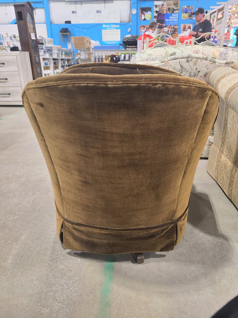 Vintage Tufted Velvet Swivel Rocker Armchair – Olive / Golden Brown