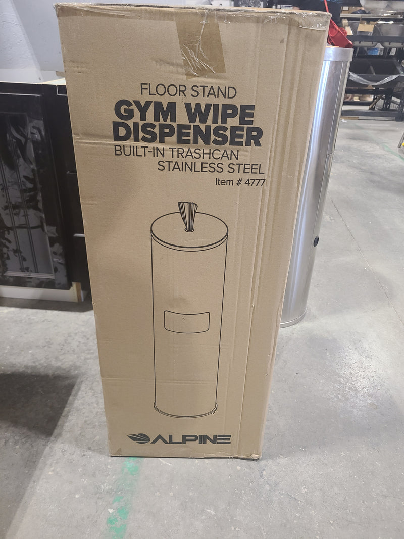 New Alpine Industries Stainless Steel Gym Wipe Dispenser with Built-In Trash Can