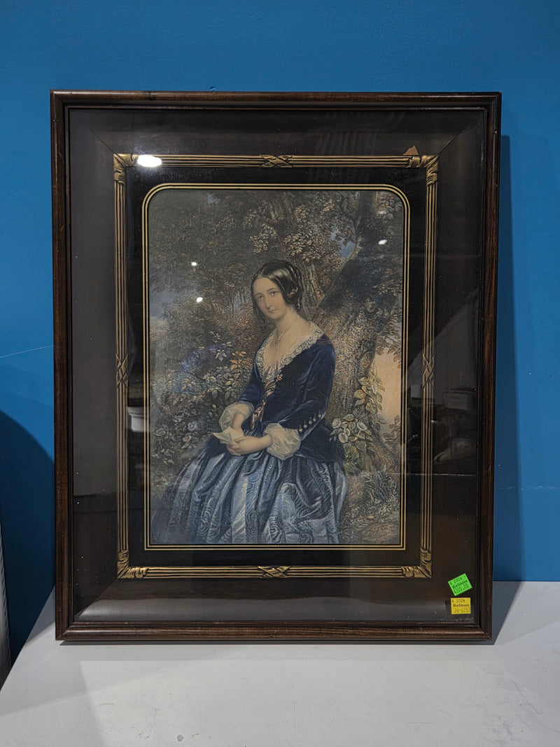 Framed Antique George Baxter Color Print - "The Day Before Marriage"