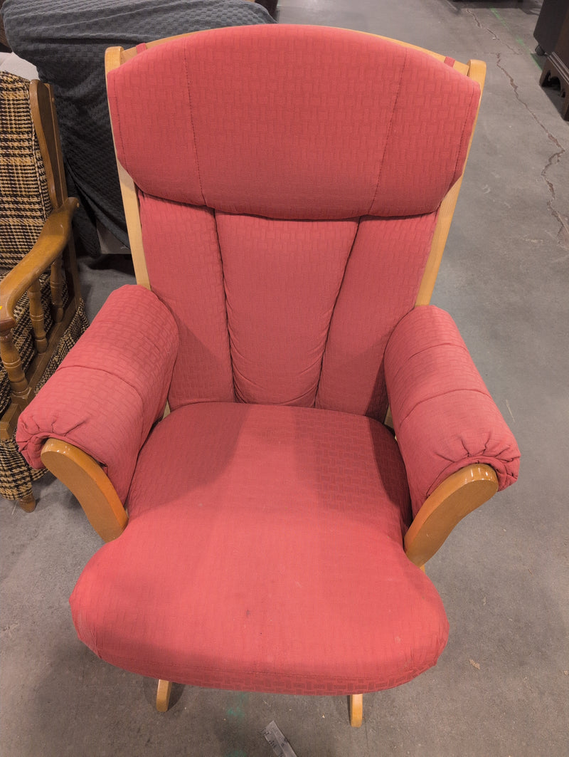 Rocking Chair with Red Fabric and Wood Body