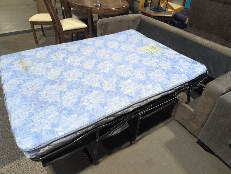 3 Seater Brown Sofa with Blue Pullout Bed with Floral Designs
