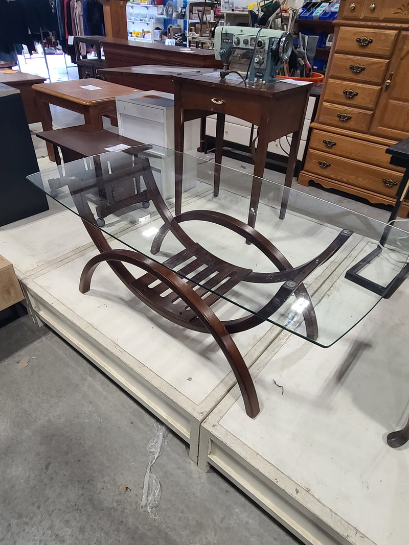 Mid-Century Modern Sculptural Glass Top Coffee Table