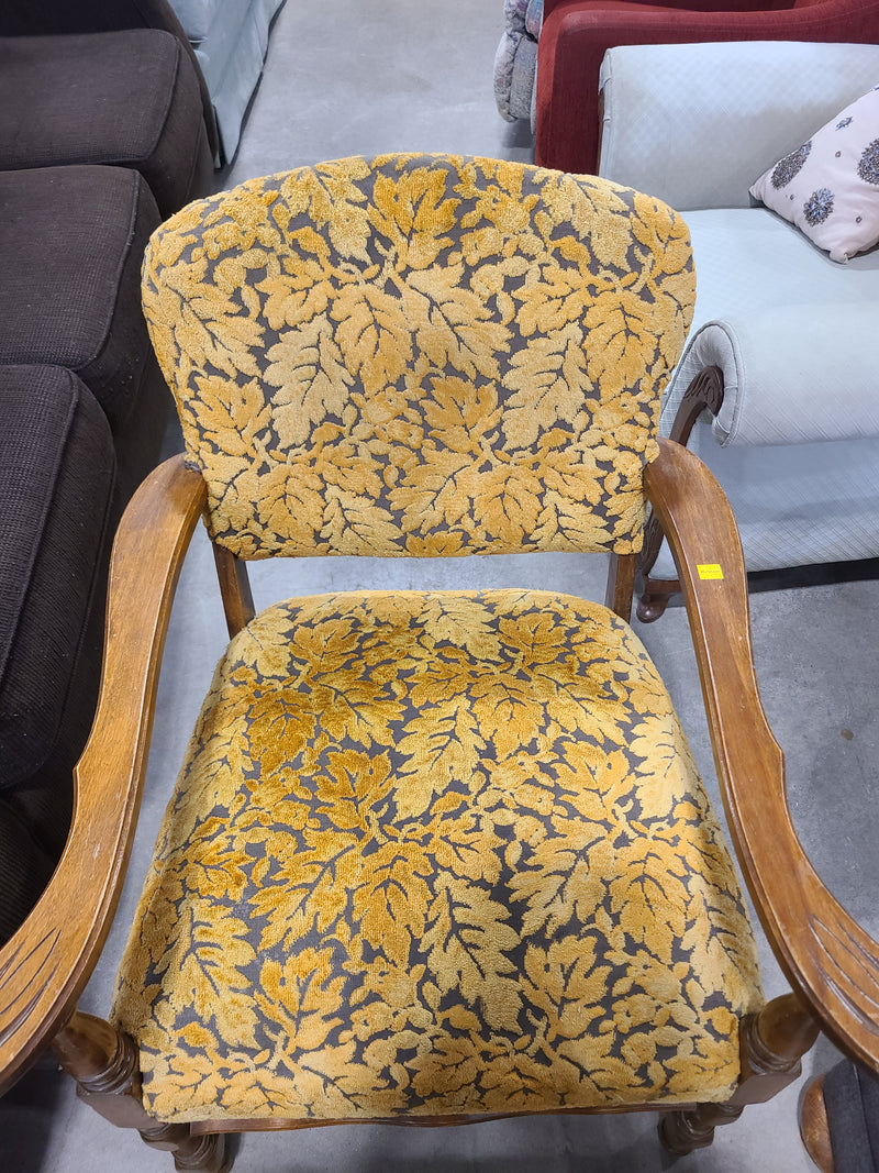 Vintage Gold Floral Velvet Armchair