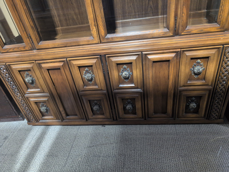 Large Wooden Buffet and Hutch with Glass Doors