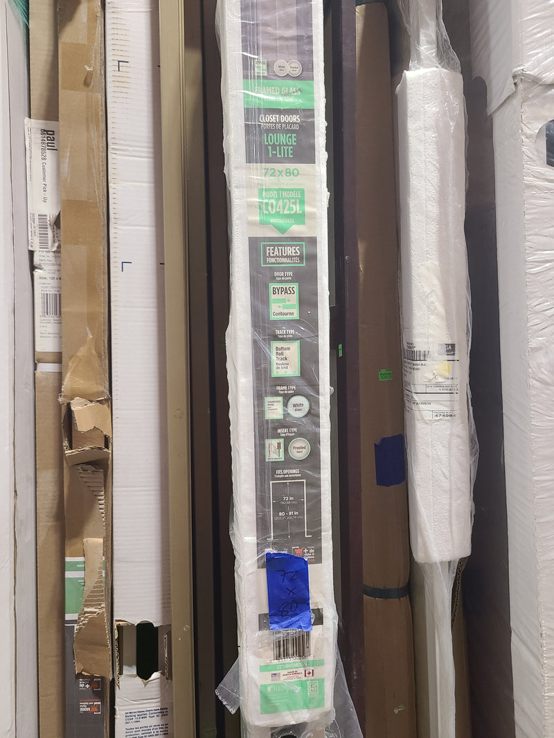 Lounge 1-Lite White Framed Frosted Glass Bypass Closet Doors (72" x 80")