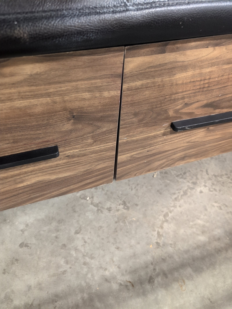 Bench with Drawers and Black Faux Leather Cushion