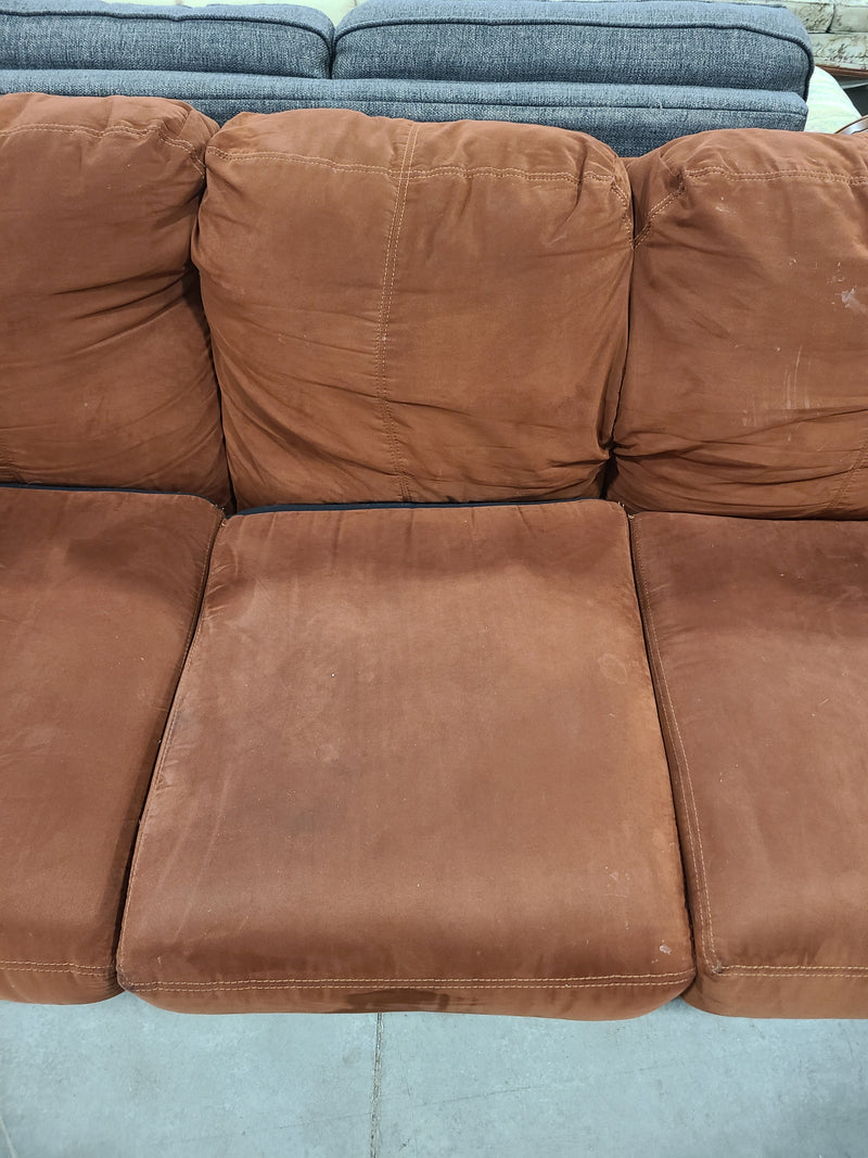 Terracotta Microfiber Three-Cushion Sofa