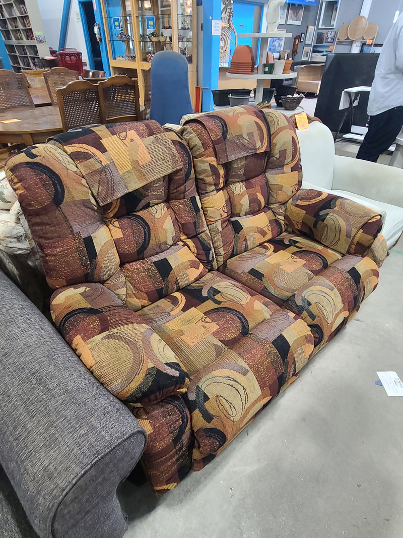 Vintage Abstract Geometric Pattern Reclining Fabric Loveseat