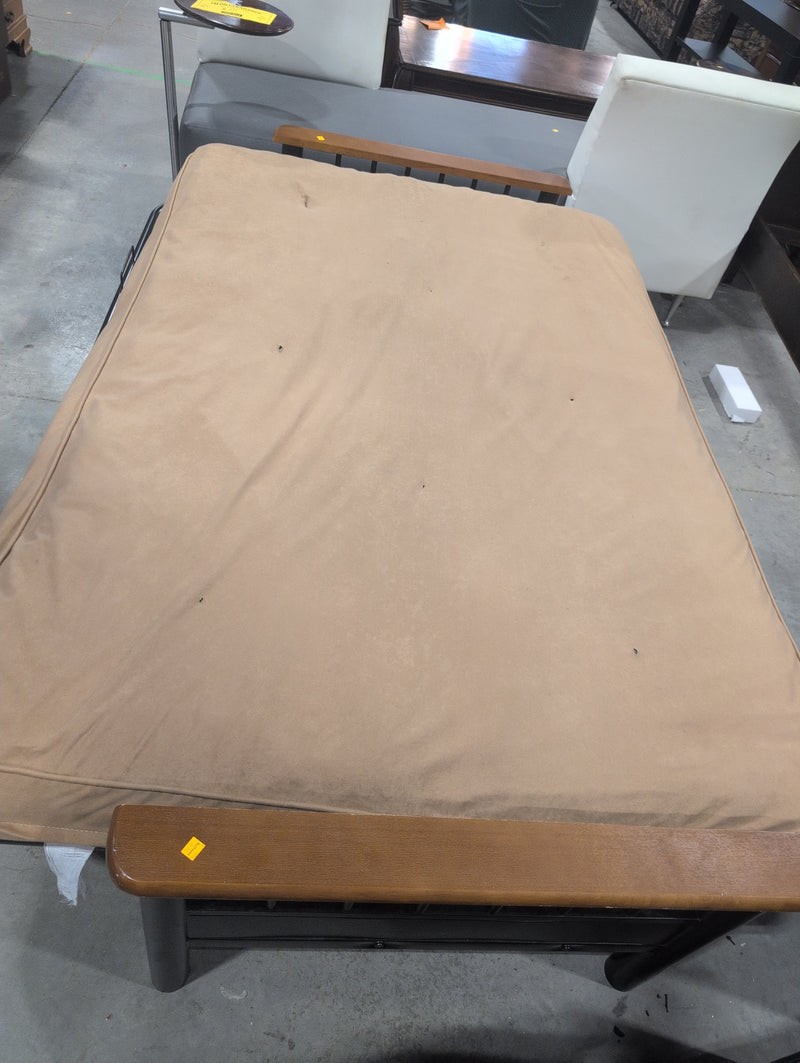 Wooden Double Bed Futon with Beige Mattress