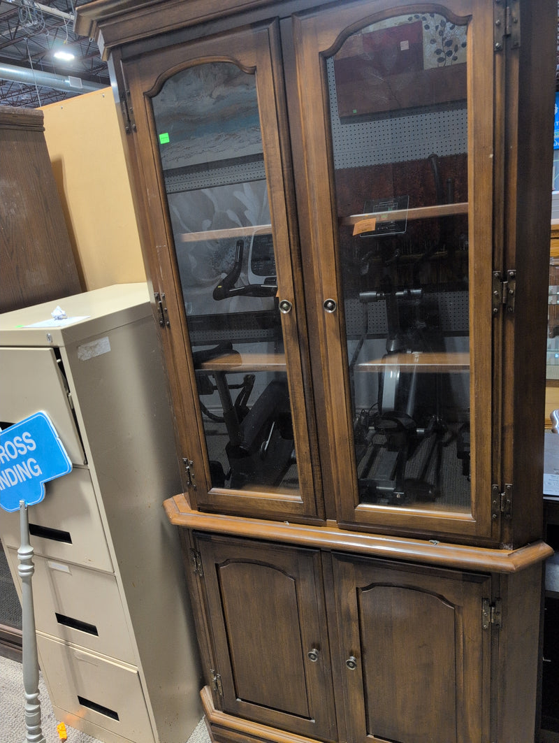 Dark Wood Corner Cabinet with Glass Doors