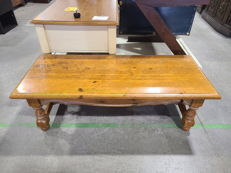 Rustic Knotty Pine Rectangular Coffee Table with Stretcher Base