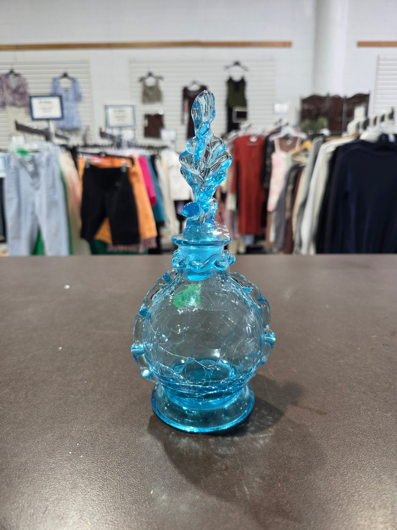 Vintage Blue Crackle Glass Perfume Bottle