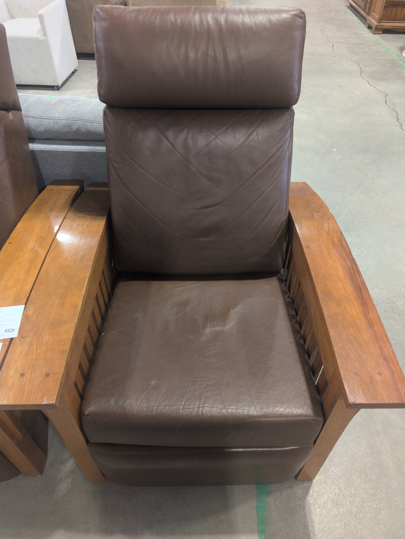 Custom Built Modern Wooden Recliner with Brown Leather Upholstery