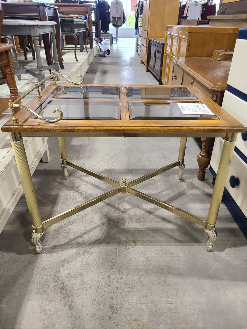 Vintage-Style Glass Top Side Table with Brass Accents