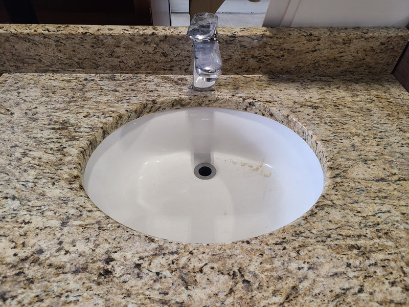 Granite Vanity Top with Sink, Faucet, and Espresso Cabinet Base