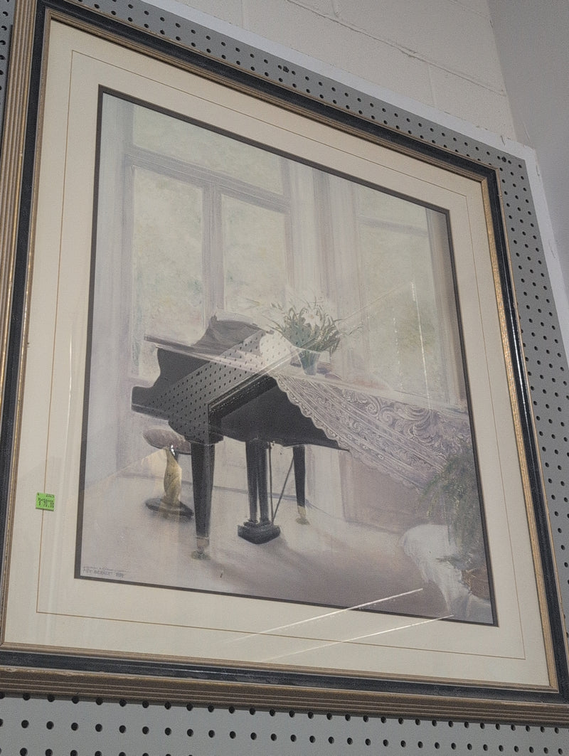 Piano at a Window with Fabric and Flowers Painting