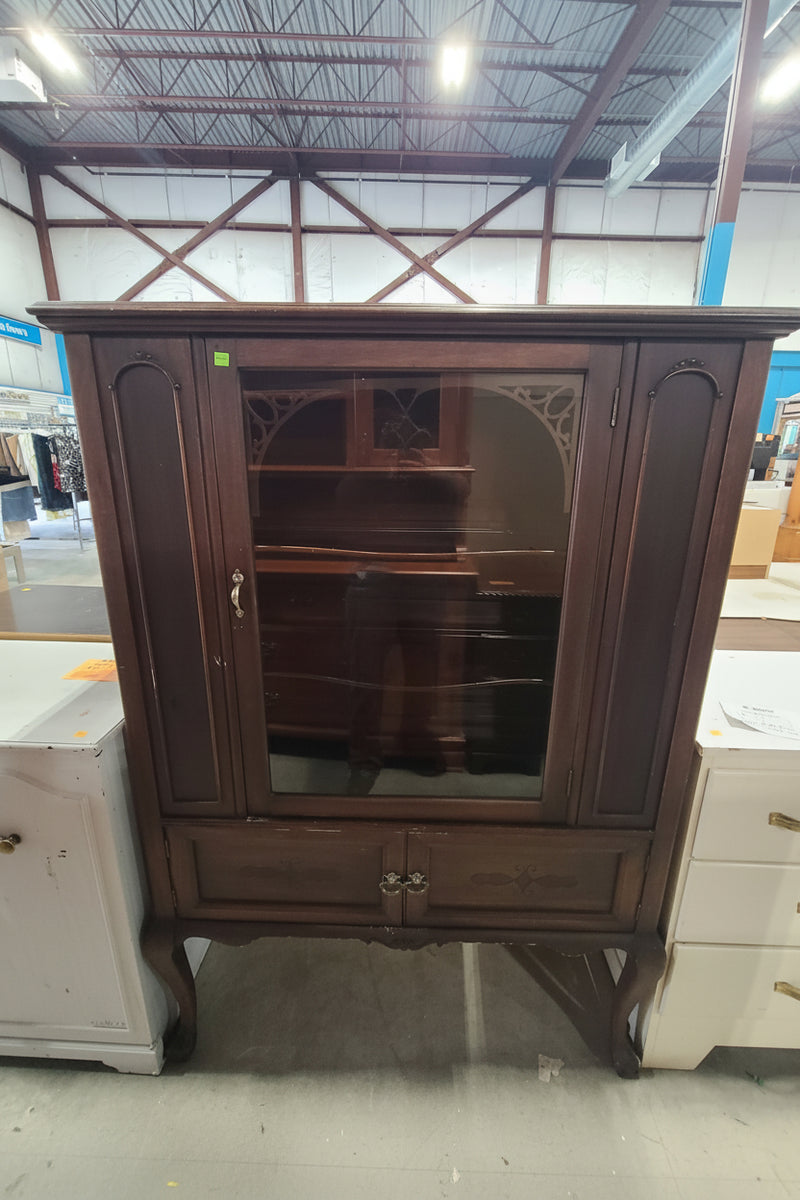Vintage Dark Wood Display Cabinet & Curio Hutch
