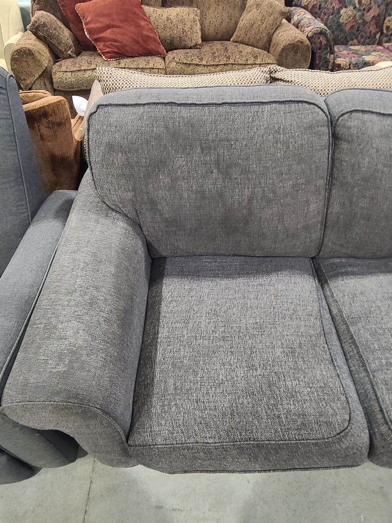 Charcoal Gray Fabric Loveseat with Rolled Arms