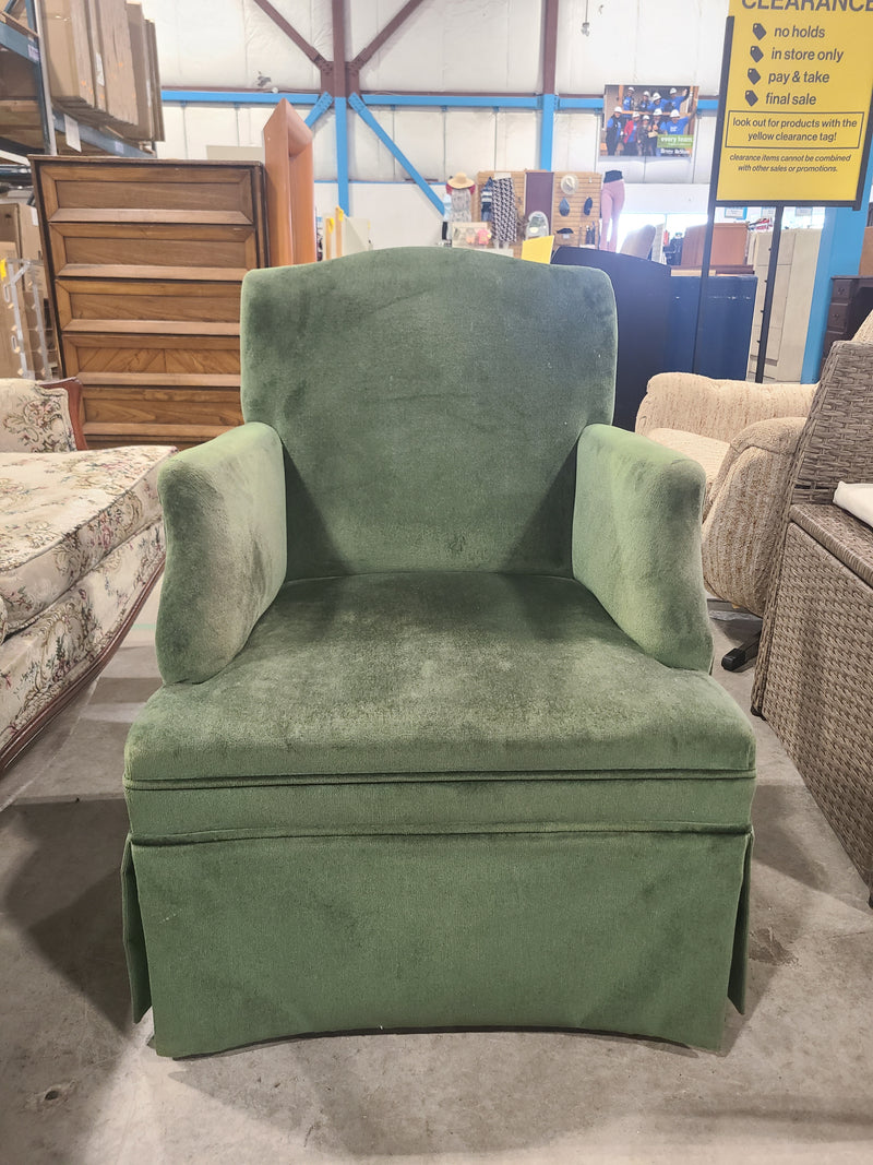 Vintage Small Sage Green Velvet Armchair with Skirt Base
