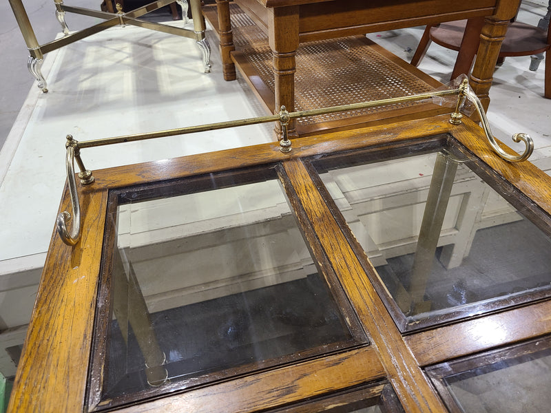 Vintage-Style Glass Top Side Table with Brass Accents
