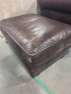 Brown Leather Ottoman with Wooden Feet