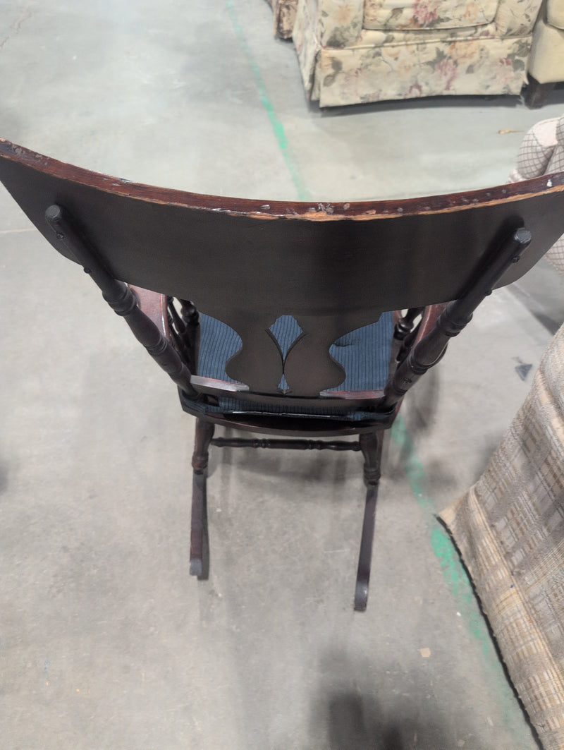Dark Wood Rocking Chair with Blue Cushion