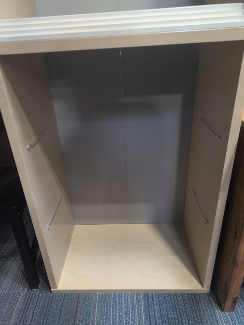 Tall White and Tan Shelving Unit