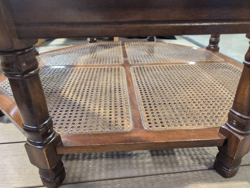 Large Octagonal Glass Top Coffee Table with Cane/Rattan Shelf