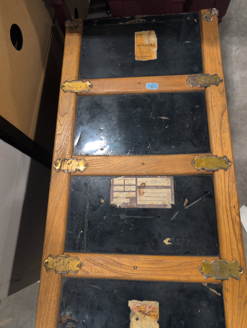 Blue and Brown Storage Chest with Red-Patterned Interior