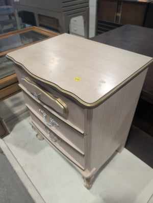 Beige,Gold, and White Nightstand with 2 Drawers and Ornate Details