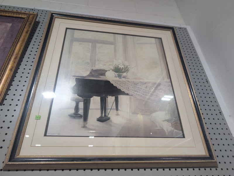 Piano at a Window with Fabric and Flowers Painting