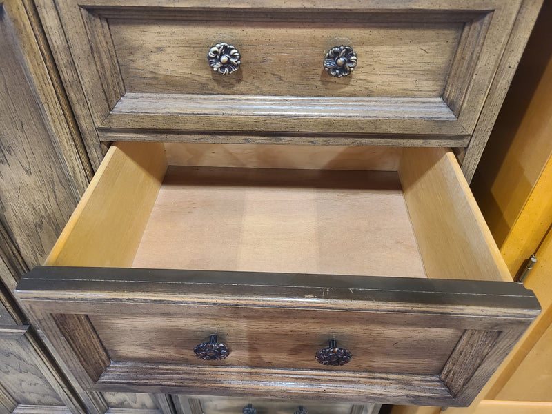 Traditional Oak-Finish Gentleman's Chest / Armoire with Mirror