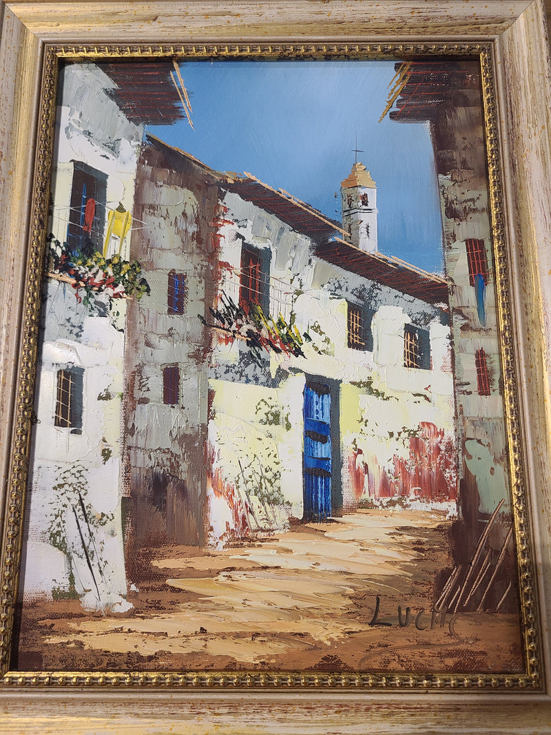 Excellent Condition Framed Impasto Village Street Painting