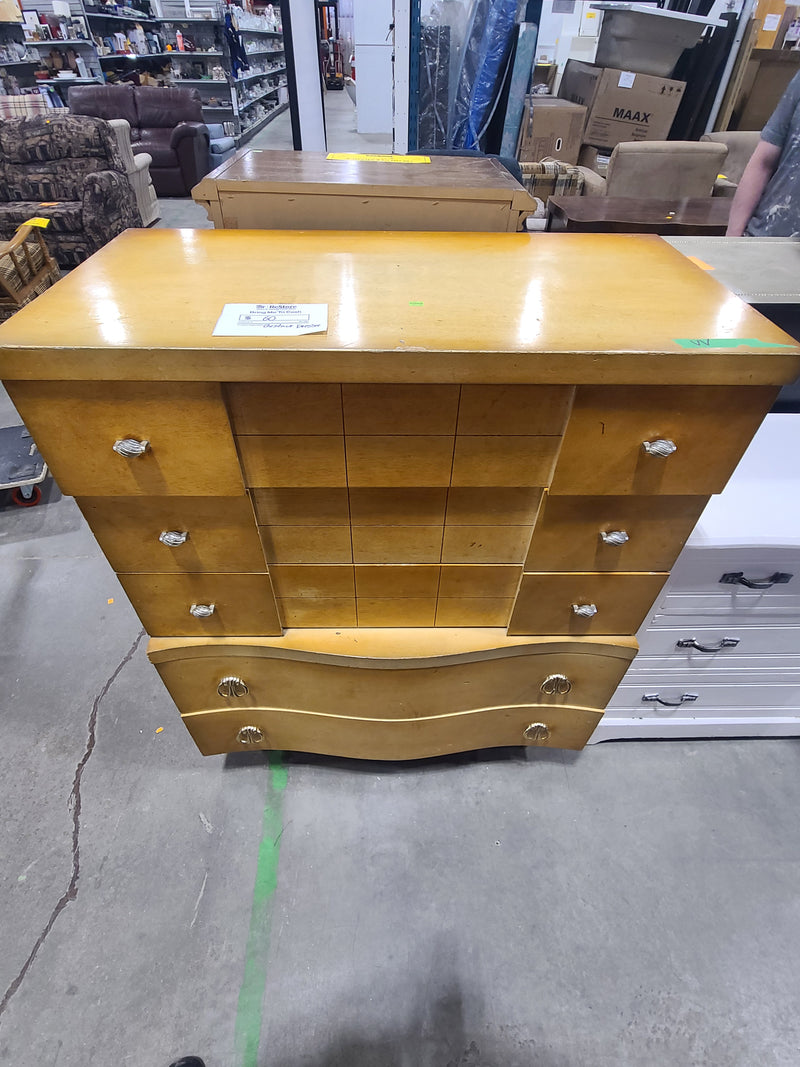 Vintage Mid-Century Modern Chestnut Tallboy Dresser